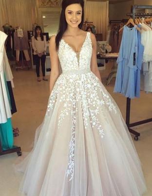 China Hot Sale Anti-Static V-Neckline Backless Wedding Dresses A Line Lace Up Appliqued Beading Bridal Gowns for sale