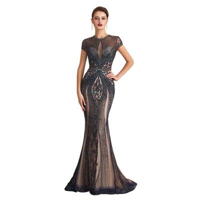 China 2021 Fashion Anti-Static Dubai Beading Evening Dresses Cap Sleeve Cut Out Mermaid Evening Dresses for sale