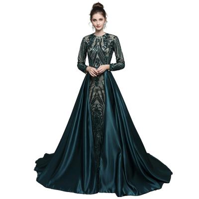 China Anti-static real photos muslim evening dress with detachable train sequined moroccan kaftan kaftan party formal dress for sale