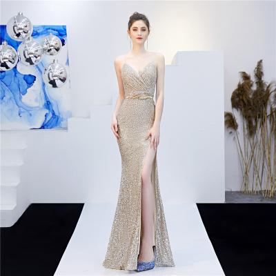 China Celebrity Anti-Static Fancy Party Dresses Spaghetti To Tie High Slits Bling Backless Evening Dresses for sale