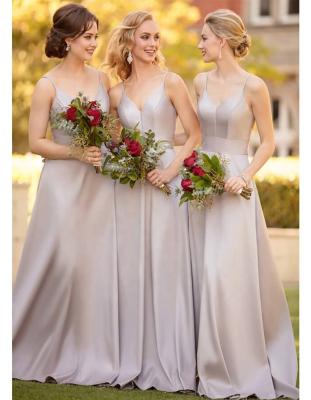 China Fashion Anti-Static Spaghetti Straps Satin Soft Maid Of Honor Dresses Long Bridesmaid Dresses for sale