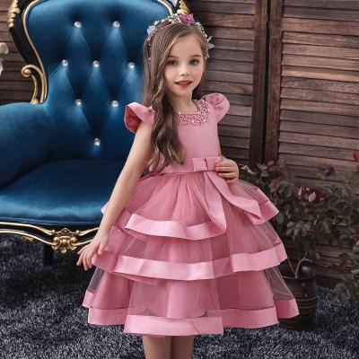 China Tiered Cap Sleeve Kids Wedding Party Dress Ruffled Beading Cap Sleeve Ball Gown Bridesmaid Dress for sale