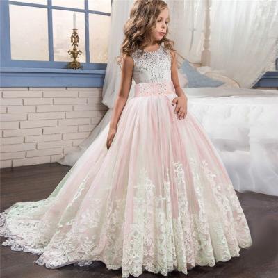 China Sleeveless Sequined Ball Gown Flower Girl Dresses Kids Lace Up Appliqued Wedding Party Dresses for sale