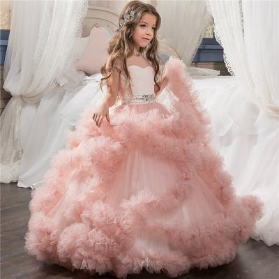 China Regular Custom Made Luxury Purple Pink Kids Birthday Party Bridesmaids Dresses for sale