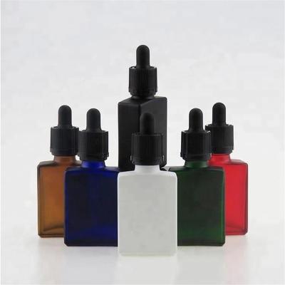 China Custom Cosmetic Color 15ml 30ml 50ml 100ml Matt Black Clear Amber Green Blue Square Dropper Glass Bottle for Essential Oils for sale