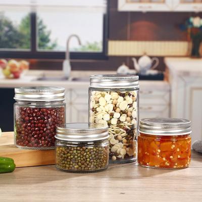 China Wholesale 100ml 200ml 280ml 380ml Round Heatable Glass Seasoning Container Food Storage Jar Canning Jar With Aluminum Screw Lid for sale