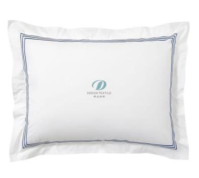 China Deeda Factory Simple White Cotton Embroidery Luxury 5 Star Hotel Pillow Case for sale