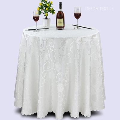 China Deeda Factory Polyester Hotel Table Cloth Cotton Jacquard Round White Wedding Banquet Linen Table Cloth For Hotels for sale