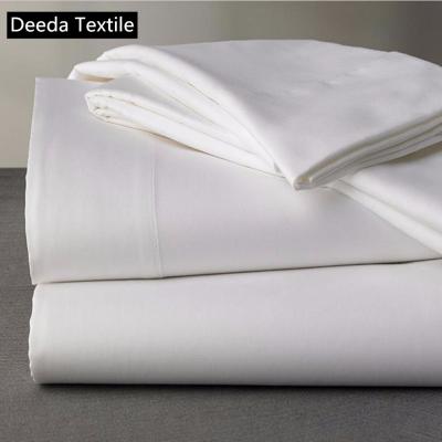 China Deeda Factory 400TC Single White 100% Cotton Hotel Bed Sheets Semi-combed for sale