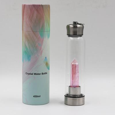 China Eco-Friendly China Cylinder Tube Box Crystal Point Rose Gold Lid Natural Water Bottle For Drinking Water for sale