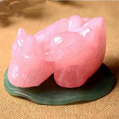 China China Natural Crystal Mandarin Duck Decoration Rose Quartz Crystal Craft Carved for sale