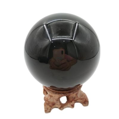 China Hot Selling China Black Natural Obsidian Quartz Ball Obsidian Stone Healing Sphere With Stand for sale