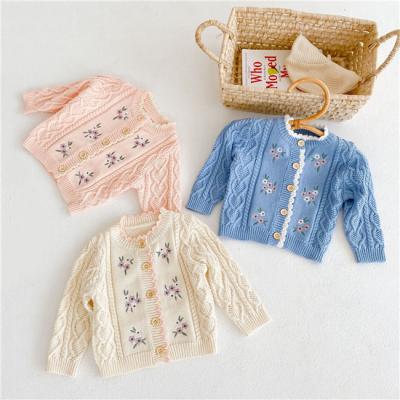 China SE0125 Breathable Baby Sweater for Flower Handmade White Fall Girls Cardigan Embroidery Wholesale Children's Clothing Boutiques for sale