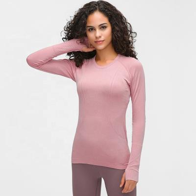 China Antibacterial Women Fitness T-shirts Breathable Quick Dry Seamless Gym Sports Long Sleeves T-shirt Top Girls for sale