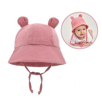 China 2021 Bunny Ear Toddler Kids Summer Beach Sun Fisherman Hat Cotton Newborn Baby Bucket Hat Eco-friendly Cute Comfortable Hats With Straps for sale