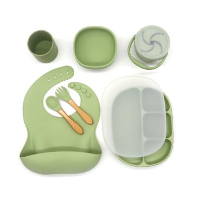 China Wholesale Kids Baby Led Weaning Silicone Suction Dish Bowl Spoon Feeding Bibs Silicone Free Baby Feeding Set for sale