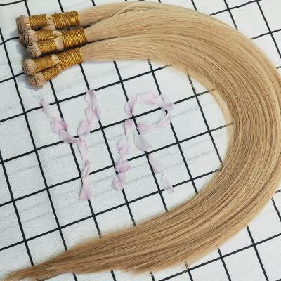 China 100% HAND TIED HAND TIE EXTENSION Top Quality European Virgin Hair Color #27 Double Grade Hair Cuticle Hair Weft for sale