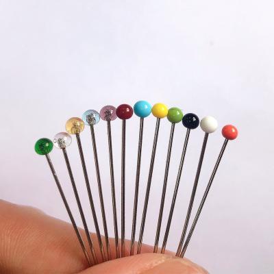 China Hot Sale Metal+glass 50pcs Colorful Decorative Metal+glass 32mm Glass Head Pins Colored Glass Head Pin for sale