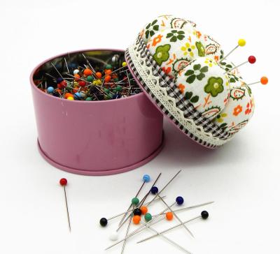 China Hand Knitting Tools Hand Knitting Tools 500pcs Straight Ball Colorful Head Sewing Pins With Pumpkin Wrist Pin Storage Box Cushion For DIY Sewing Needle Holder Cushion for sale