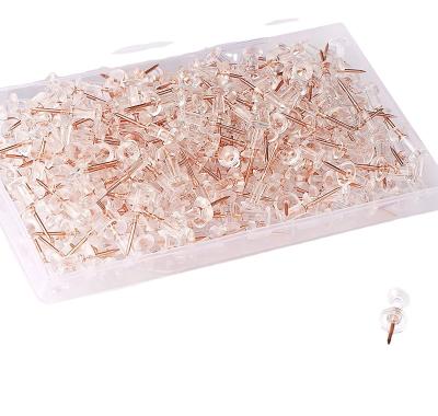 China Transparent Plastic Rose Gold Plastic Push Pins for Pinning Important Papers for Tracing and Skimming Boards for sale