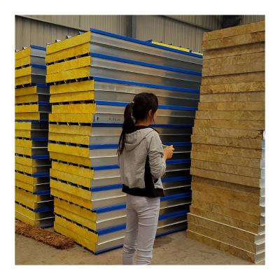 China Modern Wholesale Prefab Houses Walls Systems Fireproof Insulated Rock Wool Sandwich Panel for sale