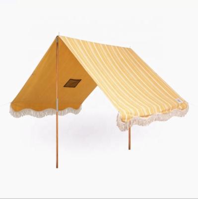 China New Design UV-resistant Cotton 50 Canvas Material Sunshade Beach Tent With Wooden Poles / Outdoor Stretch Tent for sale