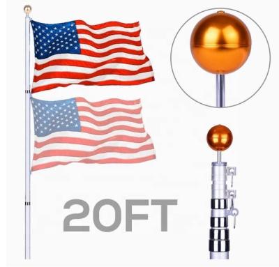 China Cheap Price FLYING Heavy Duty Aluminum 20FT Telescopic Flag Pole With 2 Pieces USA Flags for sale