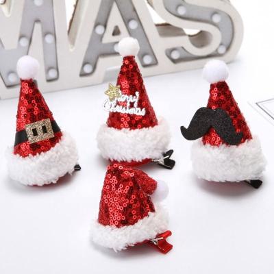 China European and American Christmas decorations small style hat red sequined veil dress headdress platypus Christmas hairpin for sale