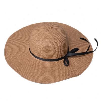 China Wide Picture Women Brim Beach Hat Bowknot Summer Sun Foldable Straw Hat for sale