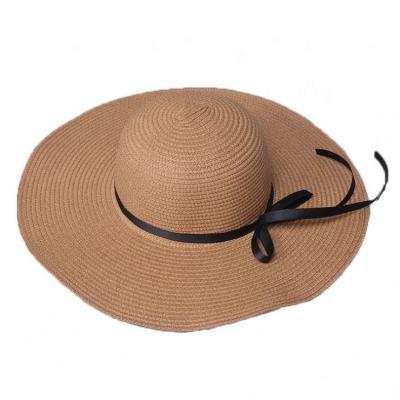 China Wide Picture Women Brim Beach Hat Bowknot Summer Sun Foldable Straw Hat for sale