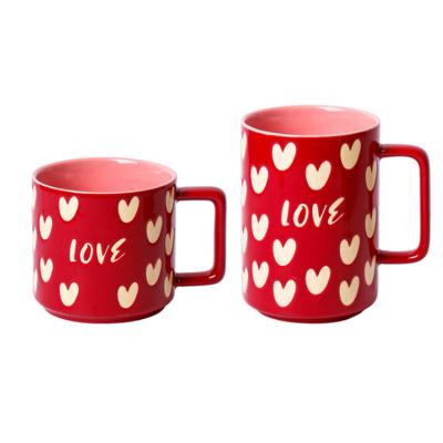 China Large Capacity Viable Red Mug Ceramic Mug With Lid For Milk Ceramic Mug Gift for sale