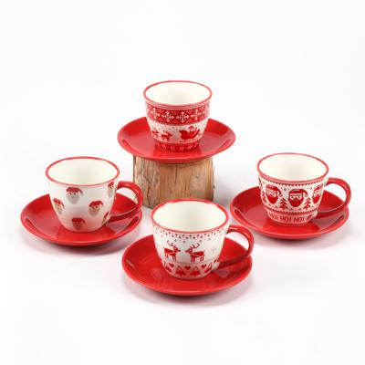 China Luster Cup Tea Coffee Set Disposable Ceramic Coffee Cup With Red Saucer Cup Saucer For Christmas for sale