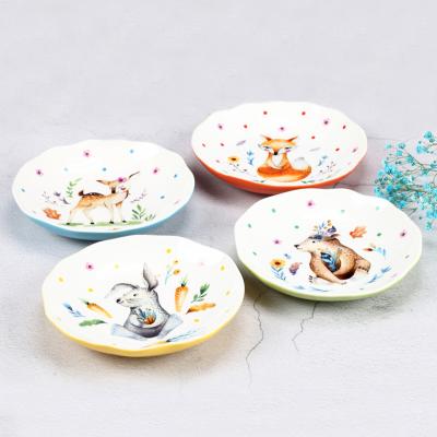 China OEM Disposable Round Tableware Set Decorative Bone China Plates Animal Ceramic Dish for sale