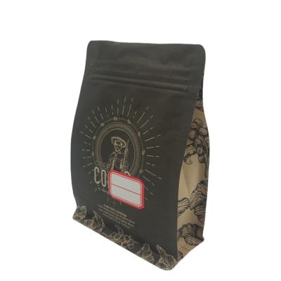 China Recyclable custom printed flat bottom gusset side stand up pouch kraft paper coffee packaging ziplock bag with valve zipper for sale