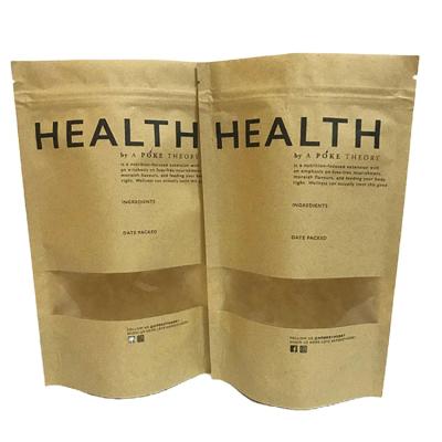 China Recyclable Custom Printed Stand Up Ziplock Pouch Food Storage Kraft Biodegradable Kraft Paper Bag With Window for sale