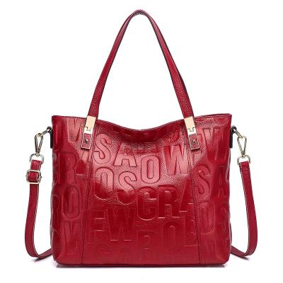 China Fashion Tote Bag Genuine Leather Handbag Letter Embossed One-Shoulder Handbag for sale