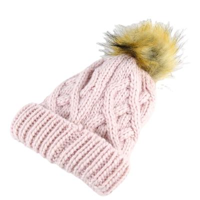 China COMMON Price Comfortable Winter Outdoor Warm Knitted Hat With Plush Ball For Kids for sale