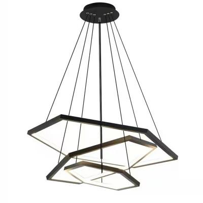 China Modern Creative Nordic Living Room LED Lamp Modern Simple Hexagonal Chandelier Dining Lamp Black Pendant Light for sale