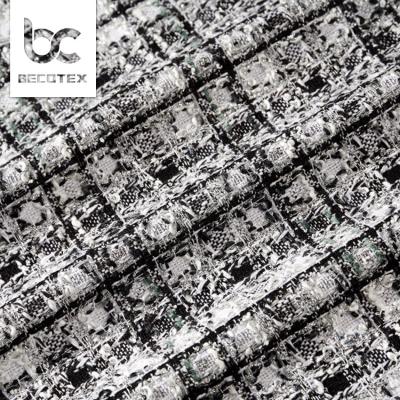 China 2021 viable wholesale black and white grid wool tweed fabric fashion clothing jacquard fabric for sale