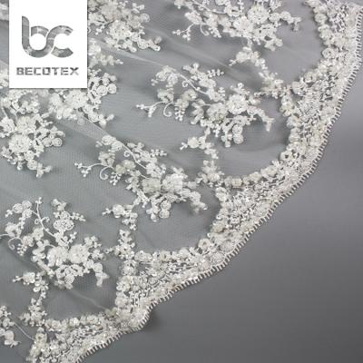 China Lovely Handmade Embroidered Lace Fabric With Beads Tulle High Quality French Beaded Fabric French Beaded Lace for sale