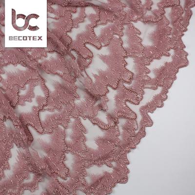 China Newest Handmade Heavy Pink Rose Hand Beaded Lace Fabric Bridal Lace Fabric Beaded Embroidery For Wedding for sale