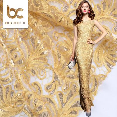 China Viable beautiful net wedding hand embroidery fabric design luxury sequins fabrics textiles embroidery for sale