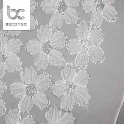 China Shaoxing Sustainable Supplier Quality Net Fabric 3d Flower Embroidery Sequin Superb Sequin Lace Fabric for sale