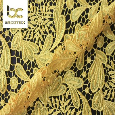 China water soluble popular polyester chemical embroidery lace fabric for bridal wedding party dress for sale