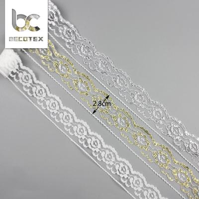 China Nylon French Lace Eyelet Lace Floral Trim 2.8cm Non-Elastic Viable for sale