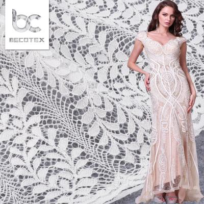 China White Jacquard Elastic Mesh Floral Tassel Stretch Lace Tulle Fabric - Viable Design for sale