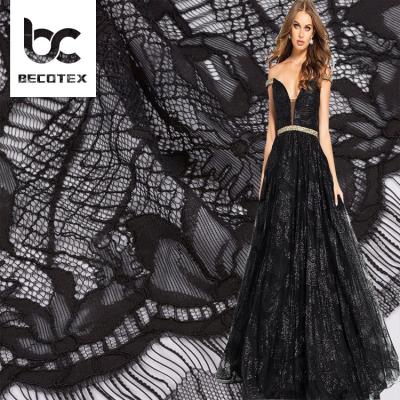 China Viable Custom Design Elegant Black Eyelash Lace For Women Dress Fabric French Tulle Polyester African Lace Fabric for sale