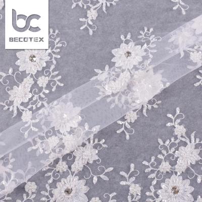 China Hot Selling Fancy Embroidery Pearl Lace Fabric Soft Wedding Textile Anti - Static for sale