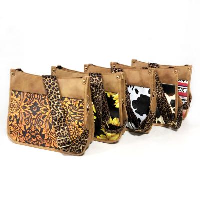 China REWIN New Fashion Vintage Waterproof Animal Print Sunflower Leather Messenger Women Bag Purse Shoulder Handbag for sale