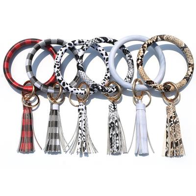 China Customizable Leopard Pattern Bag Parts Accessories REWIN Snake PU Leather Bangle Key Chain Bracelet with Matching Tassel for sale